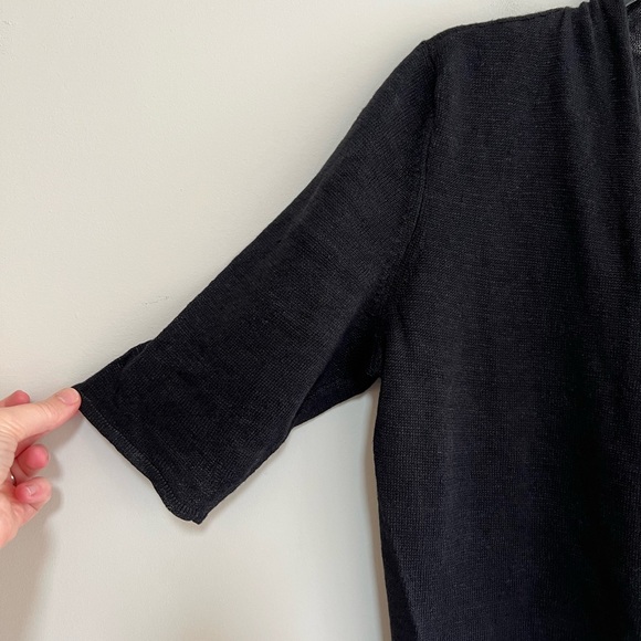 Eileen Fisher Open Front Half Sleeves 100% Linen Cardigan in Black, size PS - Picture 4 of 8